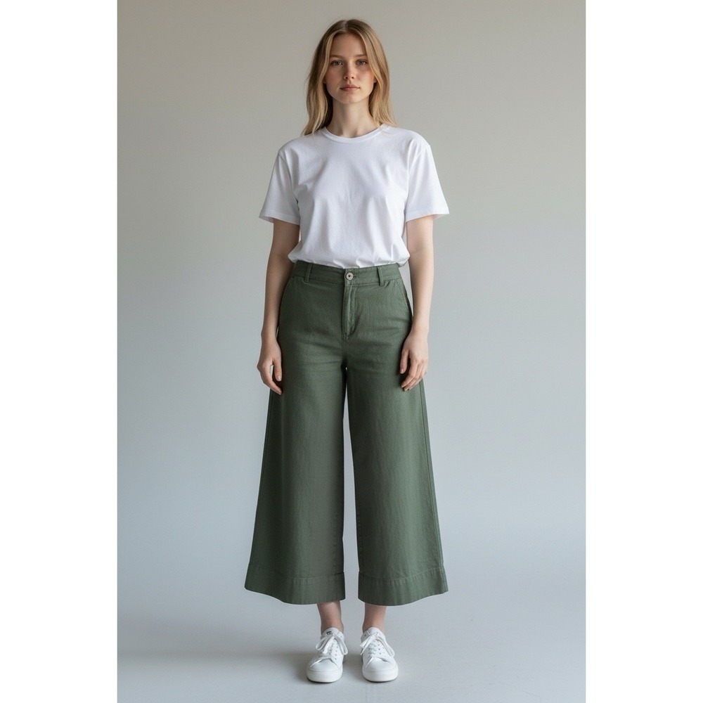 Maeve Anthropologie The Colette Pants Size 29 Green Wide Leg Cropped Linen Blend